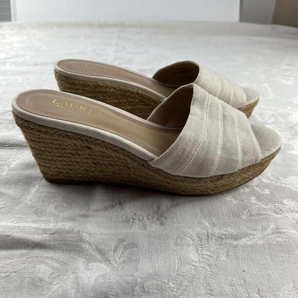 Lauren Ralph Lauren Womens Sandals Size 8.5 B Espadrilles Beige Fabric Wedge - Picture 3 of 9